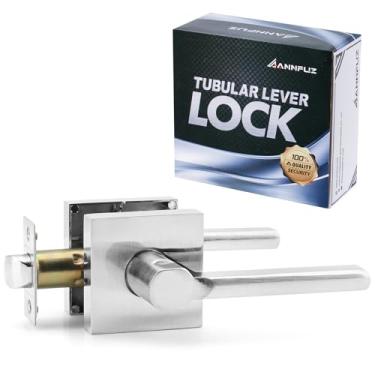 Imagem de ANNFUZ Botão de passagem com trava sem mão/abertura com um toque, maçaneta interna estendida sem chaves, porta esquerda e direita reversível, compatível com ADA, fechadura de porta sem chave para