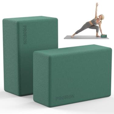 Imagem de PROIRON Blocos de ioga pacote com 2 blocos elásticos de espuma vinílica acetinada de alta densidade para ioga, pilates - leve, de suporte, 23 x 15 x 7,6 cm