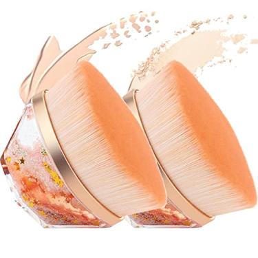 Imagem de Pincel de Maquiagem Para Base de 2 Pacotes, Pincel Kabuki de Topo Plano Para Blush Facial Em Pó Líquido Com Estojo Ive (Ouro-Champanhe)