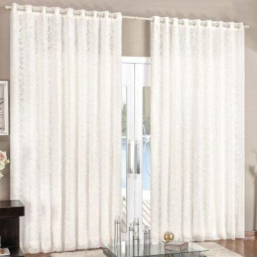 Imagem de Cortina Renda 2,00M X 1,70M Palha Tecido Renda Com Voal Floral Sala Ou Quarto