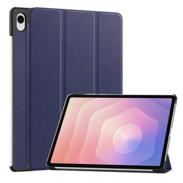 Imagem de Capa para tablet Samsung Galaxy Tab S11 de 11 polegadas – Capa protetora de couro PU + PC com suporte dobrável, hibernar/despertar automático, capa fina e leve à prova de choque (azul escuro)