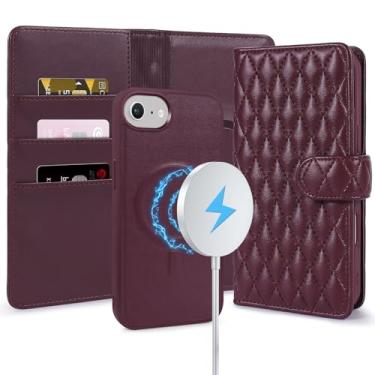Imagem de CMIDUS Capa carteira de couro magnética removível MagSafe para iPhone 16E com 3 compartimentos para cartão e suporte com bloqueio RFID (Borgonha)