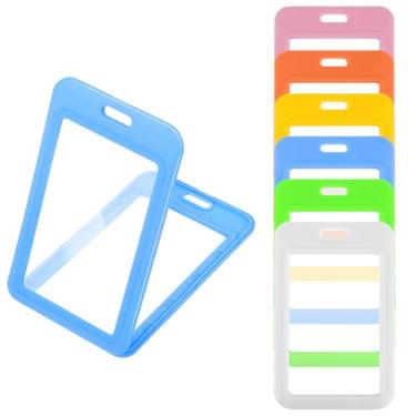 Imagem de Guduling 6 porta-crachás rígidos, porta-crachás de dupla face, estojo protetor de cartão de identificação de plástico rígido vertical para escritório, escola, cartão de acesso por indução (6 cores