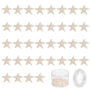 Imagem de YOKIVE 100 contas de estrela do mar, furo de 1 mm, contas de turquesa sintética de verão, mar, oceano, pingente de animal com fio elástico e caixa, ótimo para fazer joias DIY (branco)