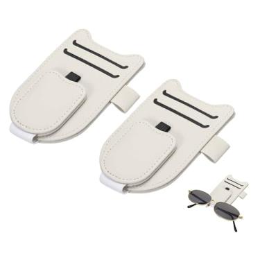 Imagem de HARFINGTON 2 peças de suporte de óculos de sol para carro, suporte magnético de couro, viseira universal, clipe de óculos de sol, acessórios de carro, interior para óculos, cartões de bilhetes, bege