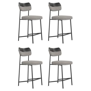 Imagem de Kit 04 Banquetas Médias Cozinha Lila Com Encosto Couríssimo Preto Linho Cinza - Abmaza