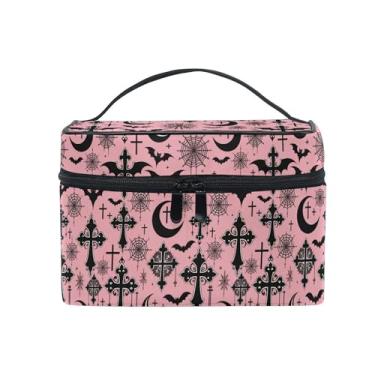 Imagem de Bolsa de maquiagem, bolsa organizadora de maquiagem de viagem com caveira e flor, estojos de cosméticos, bolsas de higiene para meninas, mulheres e mulheres, Bats I8898, OneSize