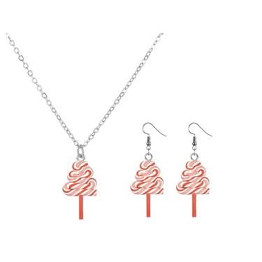 Imagem de Colar de brincos de bengala doce de Natal feito à mão argila de polímero arco-íris colorido muleta doce redemoinho bengalas de açúcar conjunto de joias para mulheres, Natal, Ano Novo, festival de