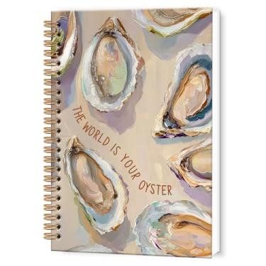 Imagem de TWRVI Caderno espiral Oyster Ocean The World Is Your Oyster Inspirational College Notebook para material de escritório escolar, caderno de diário de praia costeira, oceano, 14 x 21 cm, 164 páginas