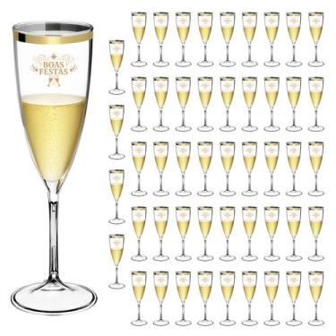 Imagem de Taça Espumante Boas Festas 170ml Borda Dourada Acrílico - 50pçs - NEOP