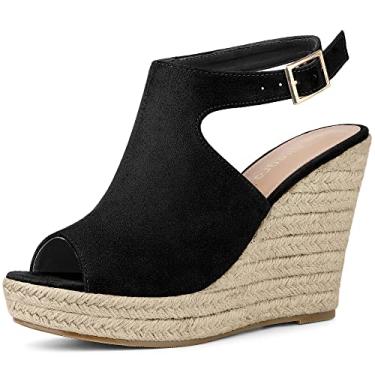 Imagem de Allegra K Sandálias femininas com salto plataforma plataforma Peep Toe, Preto, 40