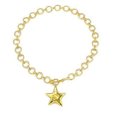 Imagem de JAVARNV Colar de estrela para mulheres com pingente de estrela de ouro, grosso, grande, gargantilha, joia moderna, Large, Sem Pedra Preciosa
