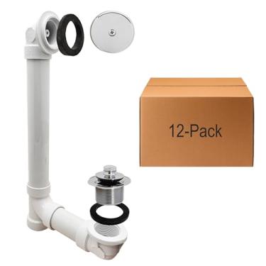 Imagem de Westbrass D49721-12-26 Conjunto de resíduos e transbordamento de banho de 3,8 cm com tampa de drenagem de tração e cotovelo superior de placa frontal de um furo-SCH. 40 PVC, cromo polido