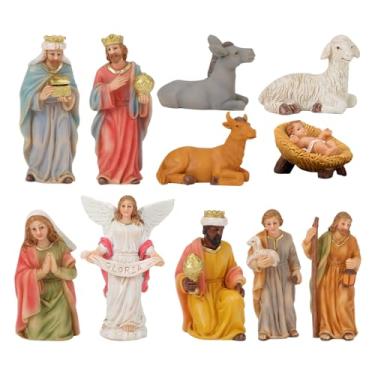 Imagem de Rrlihjgu Presépio de Natal | Figuras Religiosas Jesus Presépio Decorativo Para Casa - Pequenas Figuras Cena De Natal Decoração De Mesa - Para Quarto Escrivaninha Prateleira Lareira Escritório Igreja