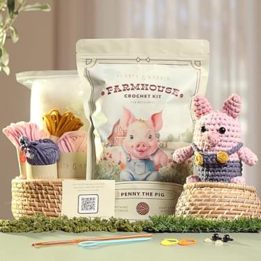 Imagem de Kit de crochê Amigurumi para iniciantes, adultos e crianças, kits de aprender a fazer crochê para adultos iniciantes com fio fácil, kit de animal de crochê de pelúcia com tutoriais em vídeo passo a
