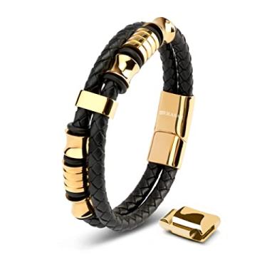 Imagem de SERASAR Pulseira masculina de couro premium | Fecho magnético de aço inoxidável | Três cores | Caixa de joias incluída, 17cm, Couro, Sem Pedra Preciosa