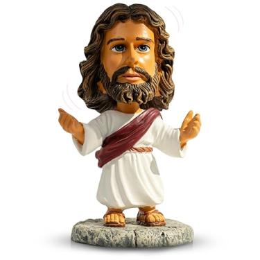 Imagem de Jesus Bobblehead – Mini painel de 11 cm Jesus para carro, estatueta de resina durável – decoração de carro cristão e acessórios religiosos, ornamento minúsculo de Jesus – presente de batismo perfeito
