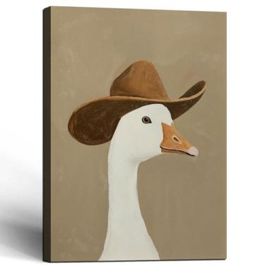 Imagem de Chapéu de cowboy vintage de ganso bobo emoldurado, galeria de fazenda, animal, decoração de arte de parede, impressão em tela, pôster de imagem country menino quarto quarto sala de estar estúdio