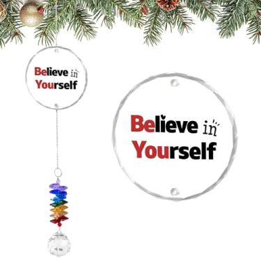 Imagem de GIFTELIX Enfeite de vidro Suncatcher – Believe in Yourself – Presente inspirador – Presentes motivacionais de apoio emocional – Lembrança positiva – Presentes exclusivos de Natal, aniversário e