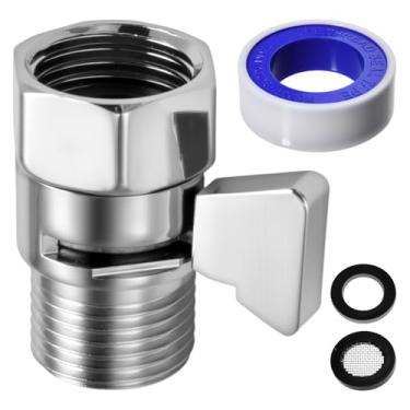 Imagem de Válvula de controle de fluxo de água G1/5.1 cm válvula de desligamento com alavanca, arruelas de nylon, vedação de rosca PTFE, regulador de fluxo de água de fita para chuveiro portátil ou pulverizador