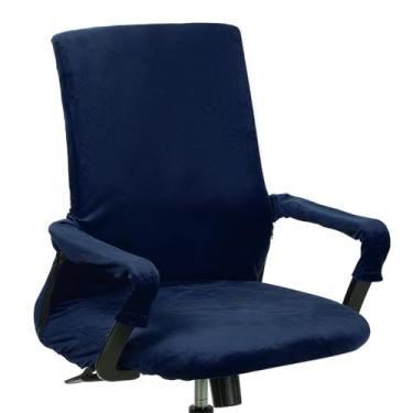 Imagem de PATIKIL Capa para cadeira de escritório, 114,3 cm, capa extensível universal para assento de computador com capa de apoio de braço, zíper para cadeiras de escritório, assento de mesa, azul marinho