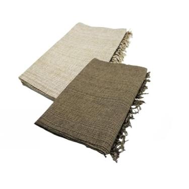 Imagem de Conjunto de mantas extragrandes para sofá (2 peças), dimensões 300 x 180 cm, material de algodão puro, com finalidades decorativas e protetoras. (Caramelo + Marrom Mesclado)