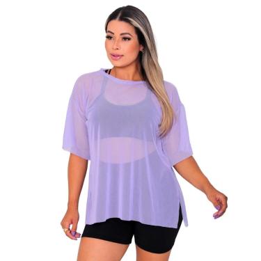 Imagem de Blusa Tule Feminina Fitness Academia Manga Curta-Feminino