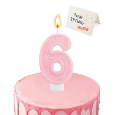 Imagem de Vela de aniversário rosa brilhante em formato de números (rosa brilhante, número 6)