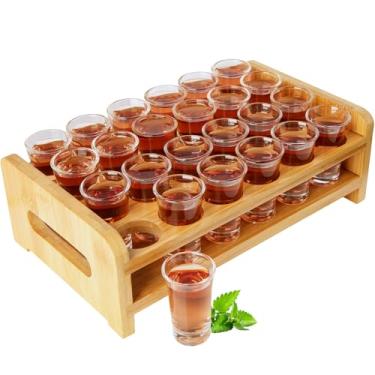 Imagem de Conjunto de copos de shot de 15 ml, suporte de coquetel de 15 ml e mini copo de shot, 24 peças, organizador de tábua de servir, 24 furos com vidro de cristal transparente para bebidas alcoólicas,