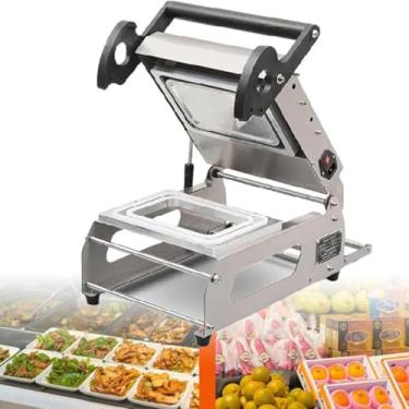 Imagem de HYUIO Máquina de selagem térmica de bandeja de alimentos comercial, caixa para viagem, máquina de embalagem de alimentos com pressão manual, seladora de bandeja de recipiente de alimentos para bifes