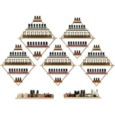 Imagem de Prateleiras de armazenamento de esmalte de parede de metal para salão de unhas, rack triangular de losango, vitrine cosmética, batom, perfume, prateleira de parede, organizador de óleo essencial (7