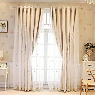 Imagem de Cortina blackout de camada dupla, voile blecaute branco bordado em camadas sólido drapeado painel de saia drapeado, sala de estar, quarto de menina, isolamento de energia, isolamento sombreado