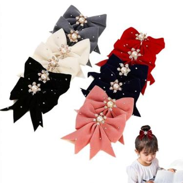 Imagem de 12 peças de grampos de cabelo pequenos com laços de pérola de 5 cm - Flanela macia antiderrapante grampos de cabelo bonitos, acessórios de cabelo para mulheres pequenas, cabelos lisos cacheados