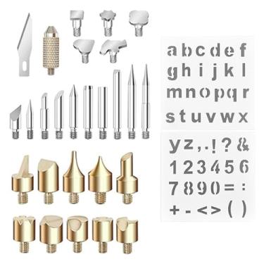 Imagem de Kit de Pirografia com Queima Madeira 26 Peças Pontas Ponta Ferro Engastada Solda para Carving em e Couro Artesanal 2 Estênceis Letras Números Símbolos Transferência Calor