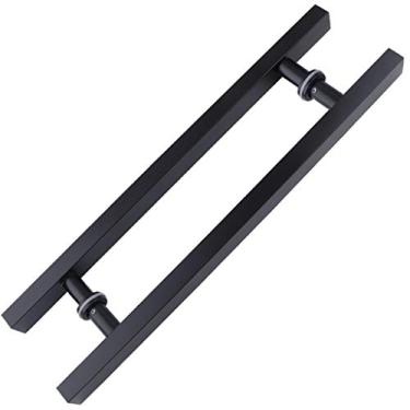 Imagem de Maçaneta de porta de vidro de escritório de hotel tubo quadrado de aço inoxidável grosso puxador preto porta de madeira deslizante 8 tamanhos (tamanho: 600 × 400 mm)