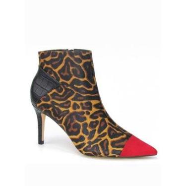 Imagem de Bota em Couro Pêlo Onça Preto e Vermelho Werner-Feminino