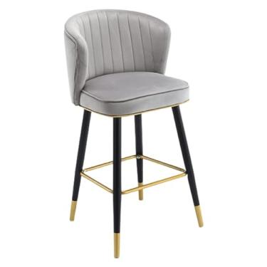 Imagem de Banqueta para pés, banquetas de bar de 55 cm de altura para sala de jantar, cadeiras de ilha de cozinha de veludo de metal com encosto banquinho de perna de metal para casa