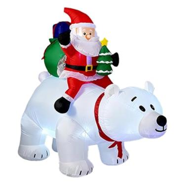 Imagem de Vaveren Papai Noel inflável de 1,80 m sentado em um urso polar, adereço fotográfico grande, plugue americano de 110 V para decoração de jardim, fácil de