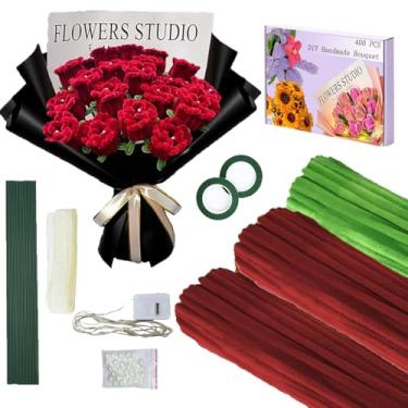 Imagem de LOLEDE Agente de limpeza de cachimbos de flores artesanais, 400 peças de materiais de pelúcia feitos à mão, 3 cores de agentes de limpeza de cachimbos, kit de fabricação de fios de flores faça você