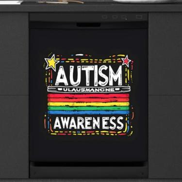 Imagem de Capa de ímã para lava-louças, design de autismo, capas magnéticas para decoração de lava-louças, capa magnética para porta de lava-louças, decalque para cozinha, eletrodomésticos, 58 x 66 cm
