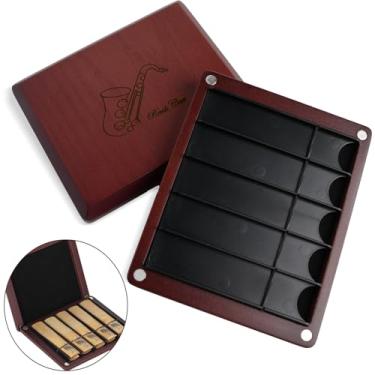 Imagem de Kmise Capa de palheta de madeira com fecho magnético, design de armazenamento de dupla face, capacidade de 10 palhetas para saxofone, clarinete (vermelho)