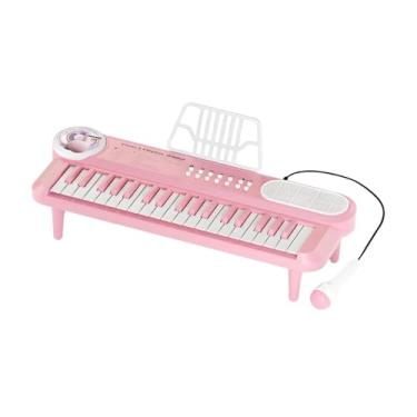 Imagem de TTETTZ Teclado de piano eletrônico, teclado de piano musical digital com microfone para crianças de 3 a 6 anos, Rosa