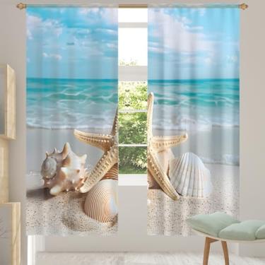 Imagem de 2 conjuntos de painéis de estrelas-do-mar tropical cortinas transparentes arejadas com filtro leve painéis de cortina leve cortina de porta janela para sala de estar, quarto, jantar, 192 cm de