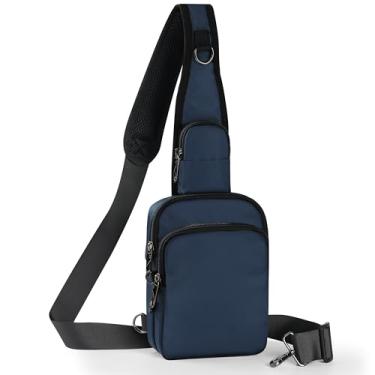 Imagem de Bolsa tiracolo para mulheres, bolsa tiracolo com fecho de zíper, RFID e resistente à água para homens, bolsa de peito pequena para viagens casuais, Azul
