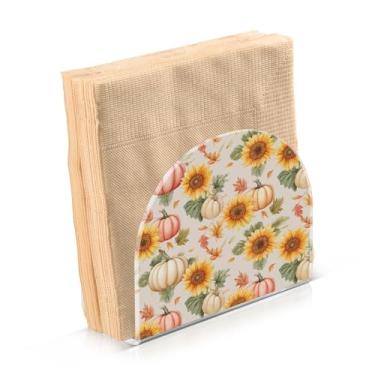 Imagem de ATTX Porta-guardanapos de acrílico de ação de graças com design de abóboras de girassóis de outono - organizador de mesa decorativo para cozinha, restaurante, decoração de férias de casa #572