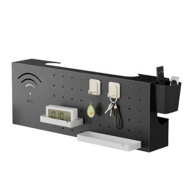 Imagem de Capa Para Router | Cobertura Multifuncional de Aço Carbono para Parede,Ocultador De Caixa De Internet - Para Eletrónicos E Rede Tomada Na Sala De Estar Com TV Mesa E Cesto De Livros