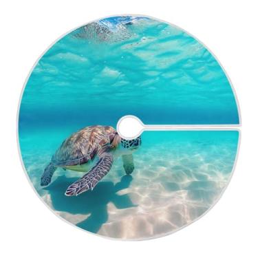 Imagem de Blueangle Saia de árvore de Natal havaiana de tartaruga marinha verde de 89,9 cm - poliéster macio e resistente a rugas, decoração de férias para festas de Natal, árvore festiva e decoração de casa