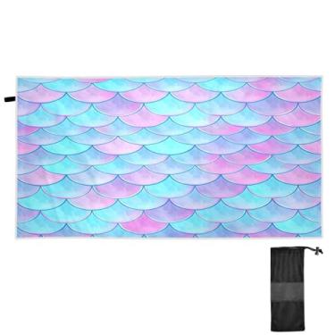 Imagem de Blueangle Toalha de praia colorida com escamas de sereia - Toalhas de viagem leves e compactas - Toalha de secagem rápida super absorvente para natação, acampamento e férias (360)