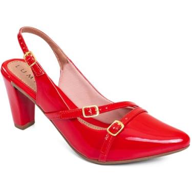 Imagem de Sandália Feminina Scarpin Slingback Salto Fino Bico Fino Fivelas vermelho37