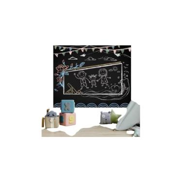 Imagem de Papel de Parede Adesivo PVC Quadro Negro, 45cm x 2m, Lousa Removível com 5 Giz Coloridos, Material Vinílico